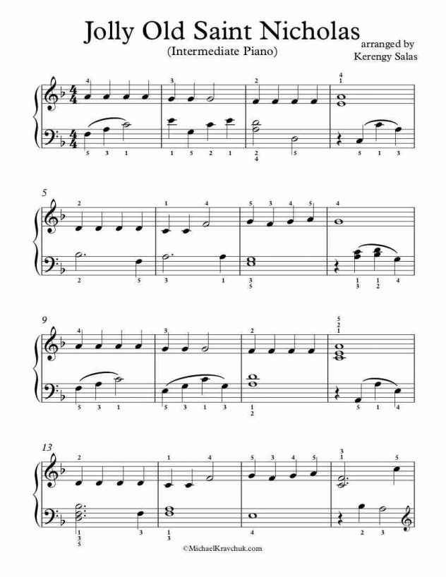 Free Piano Arrangement Sheet Music – Jolly Old Saint Nicholas – Michael ...