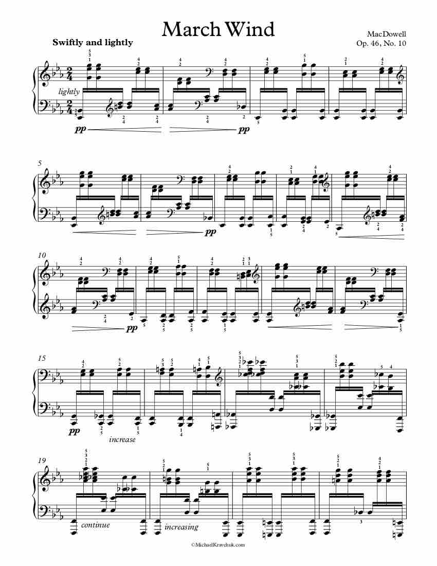 Free Piano Sheet Music - March Wind Op. 46, No. 10 - MacDowell