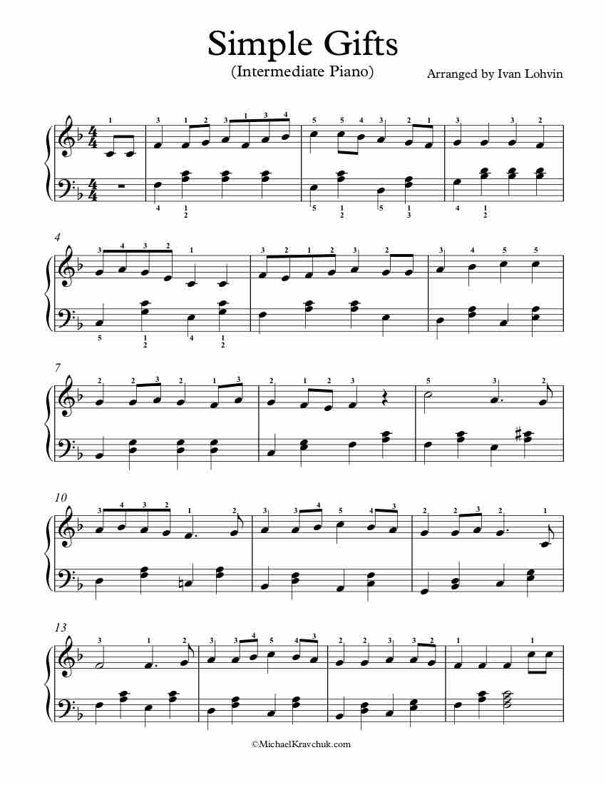 Simple Gifts Piano Sheet Music