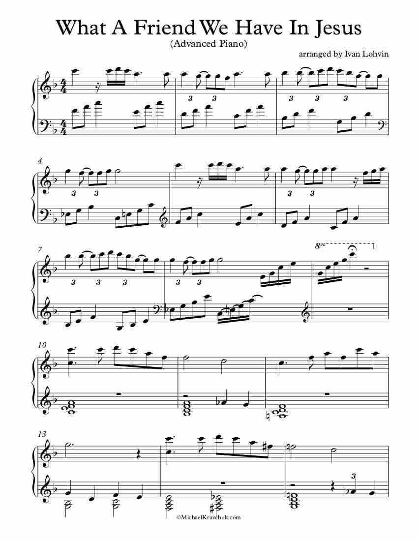 Free Piano Arrangement Sheet Music - What A Friend We Have In Jesus