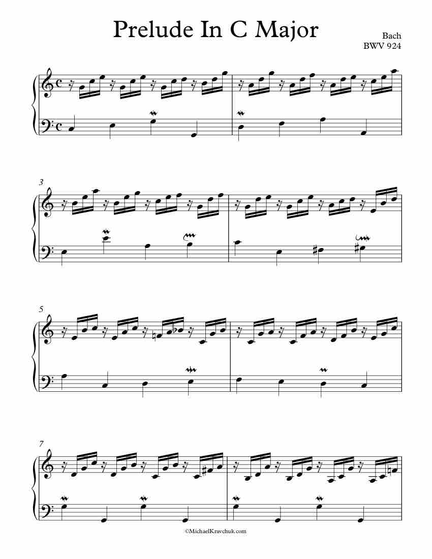 Free Piano Sheet Music - Prelude In C Major - BWV 924 - Bach