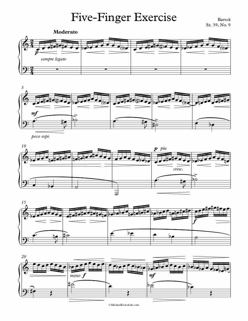 Free Piano Sheet Music - 10 Easy Pieces Sz. 39, No. 9 - Bartok