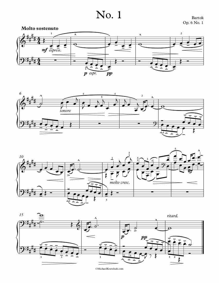 Free Piano Sheet Music - 14 Bagatelles Op. 6, No. 1 - Bartok