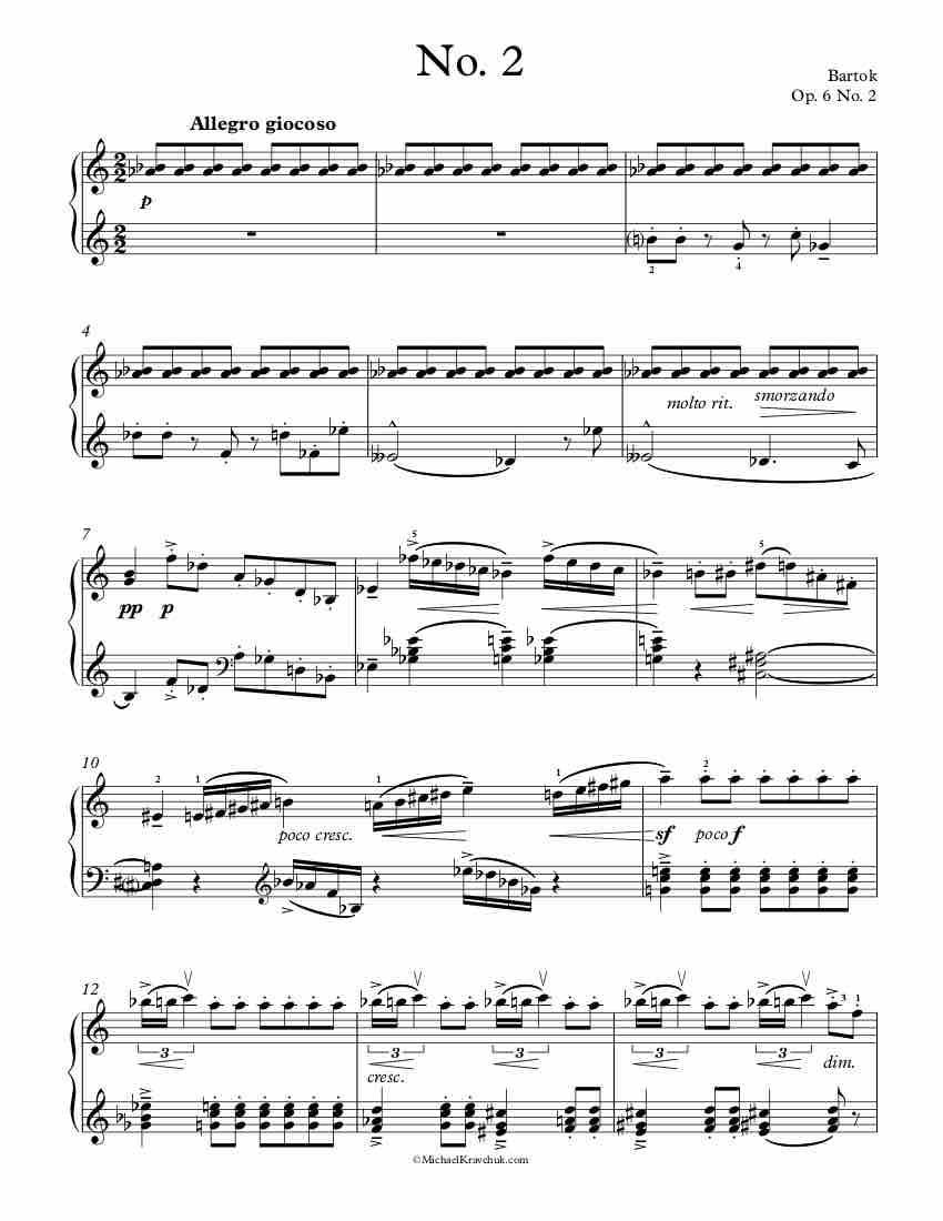 Free Piano Sheet Music - 14 Bagatelles Op. 6, No. 2 - Bartok
