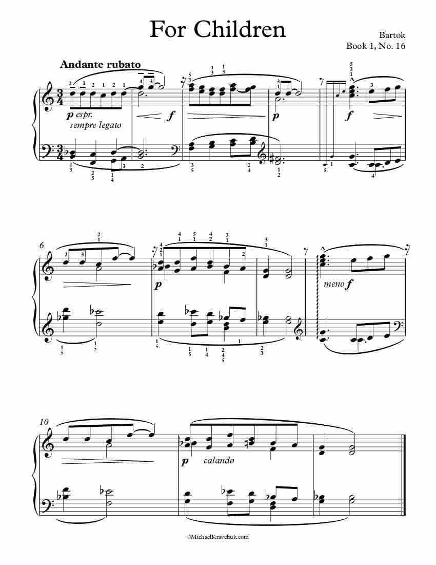 Free Piano Sheet Music - Children Book 1, No.16 - Bartok