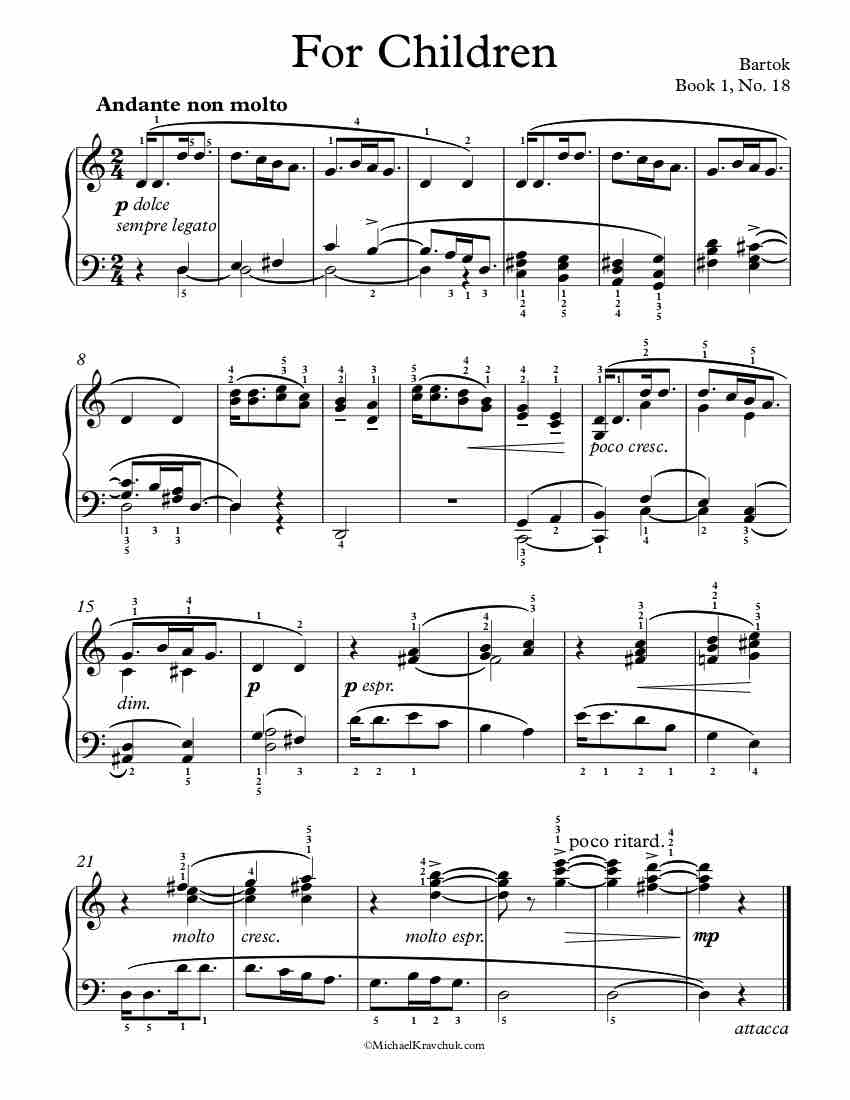 Free Piano Sheet Music - Children Book 1, No.18 - Bartok