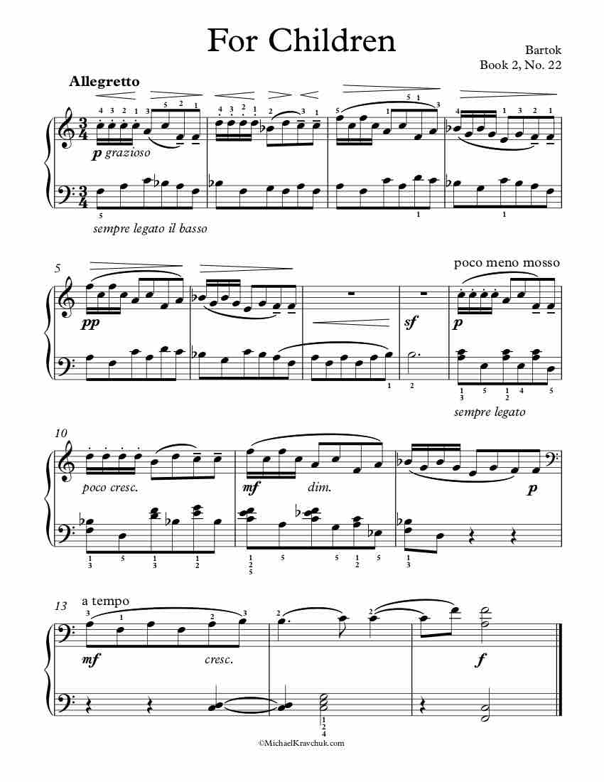 Free Piano Sheet Music - Children Book 2, No.22 - Bartok