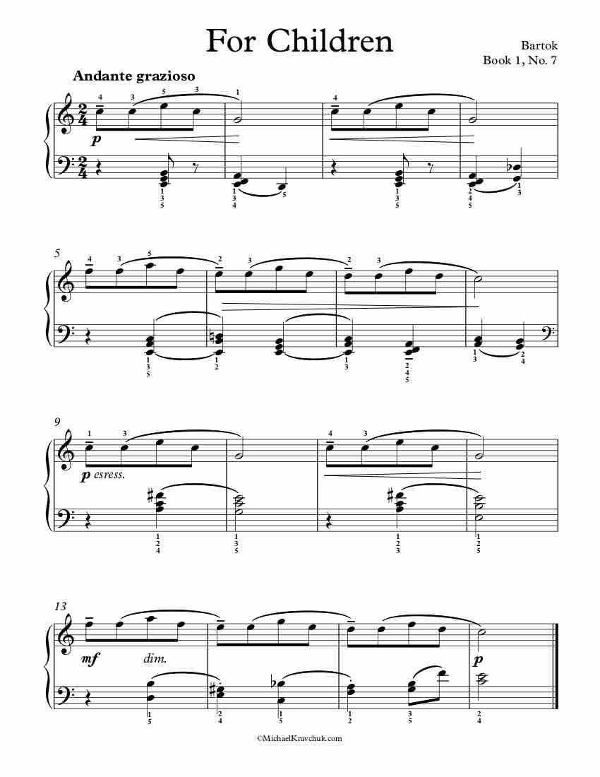 Free Piano Sheet Music - Children Book 1, No.7 - Bartok