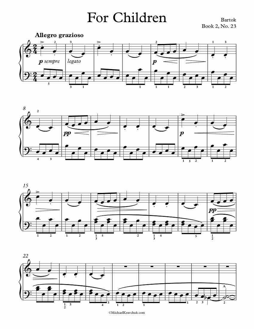 Free Piano Sheet Music - Children Book 2, No. 23 - Bartok