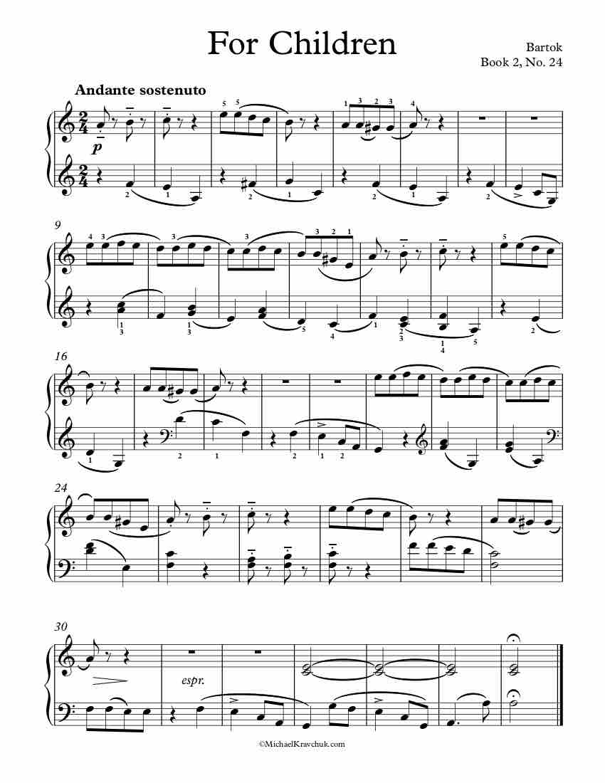 Free Piano Sheet Music - Children Book 2, No. 24 - Bartok