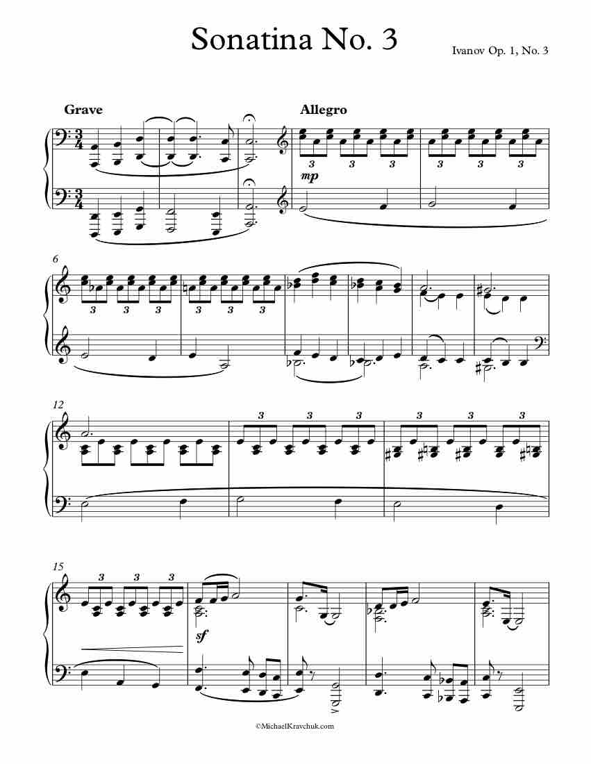 Free Piano Sheet Music - Sonatina Op. 1, No. 3 - Ivanov