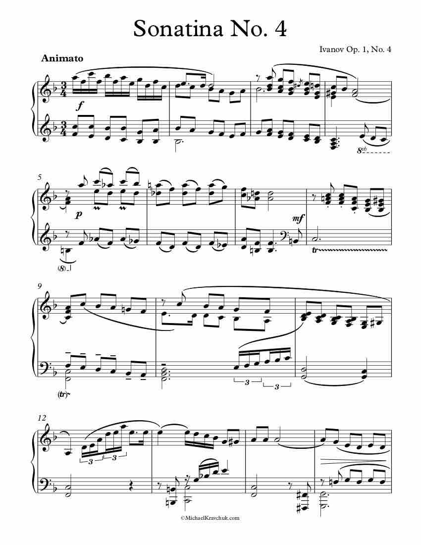 Free Piano Sheet Music - Sonatina Op. 1, No. 4 - Ivanov