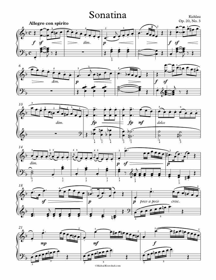 Free Piano Sheet Music - Sonatina Op. 20, No. 3 - Kuhlau