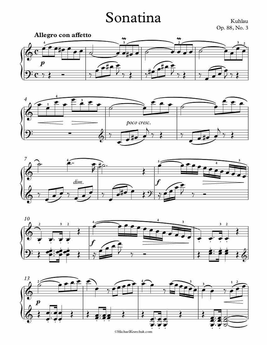 Free Piano Sheet Music - Sonatina Op. 88, No. 3 - Kuhlau