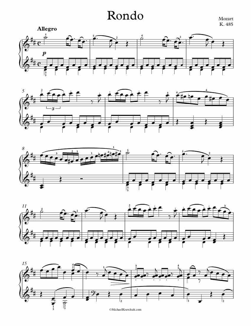Free Piano Sheet Music - Rondo K. 485 - Mozart