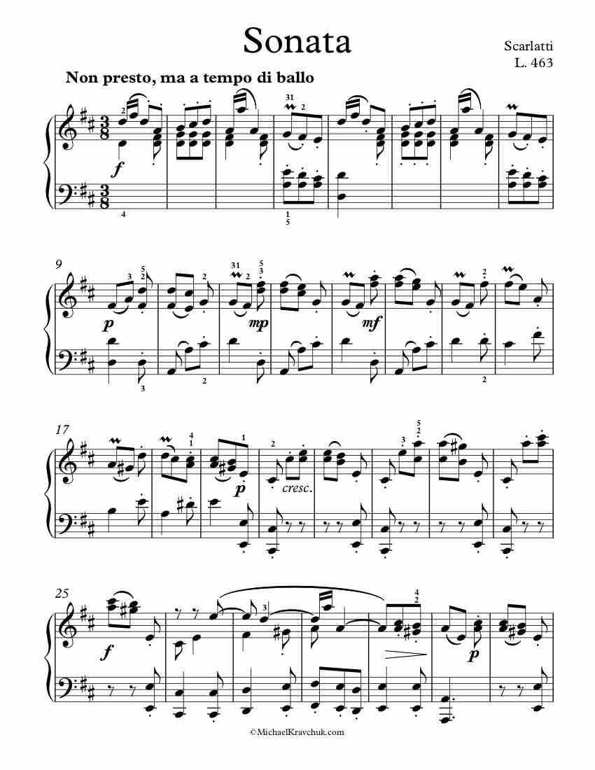 Free Piano Sheet Music - Sonata L. 463 - Scarlatti