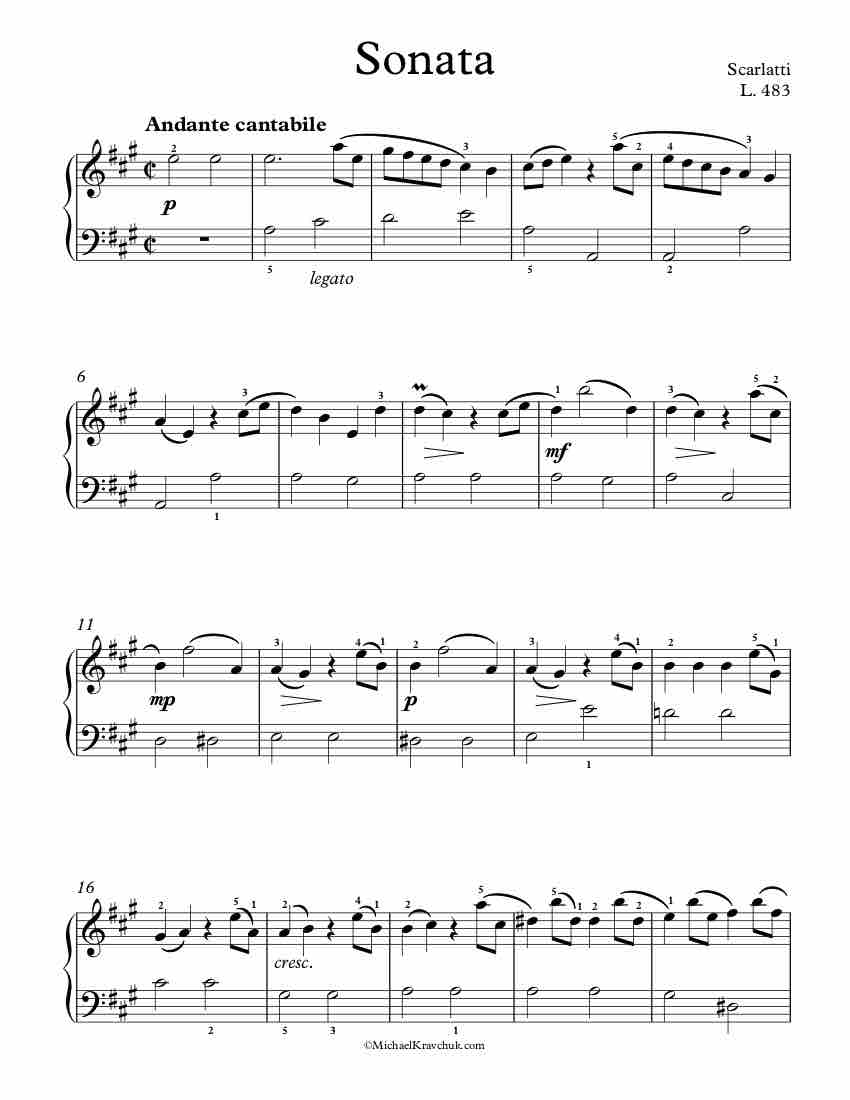 Free Piano Sheet Music - Sonata L. 483 - Scarlatti