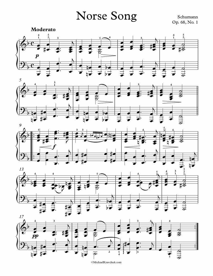 Free Piano Sheet Music - Norse Song Op. 68, No. 41 - Schumann