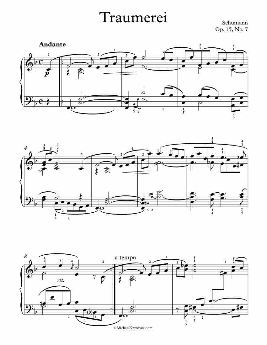 Free Piano Sheet Music - Traumerei Op. 15, No. 7 - Schumann
