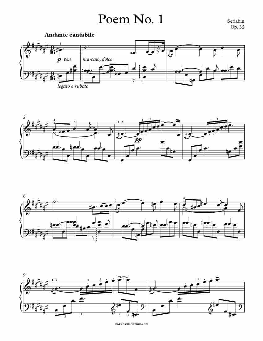 Free Piano Sheet Music - Poem No. 1 Op. 32 - Scriabin