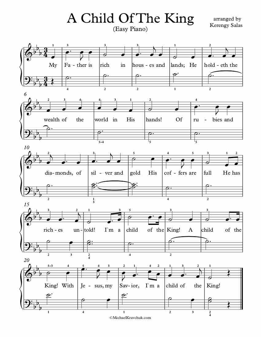 Free Piano Arrangement Sheet Music - A Child Of The King