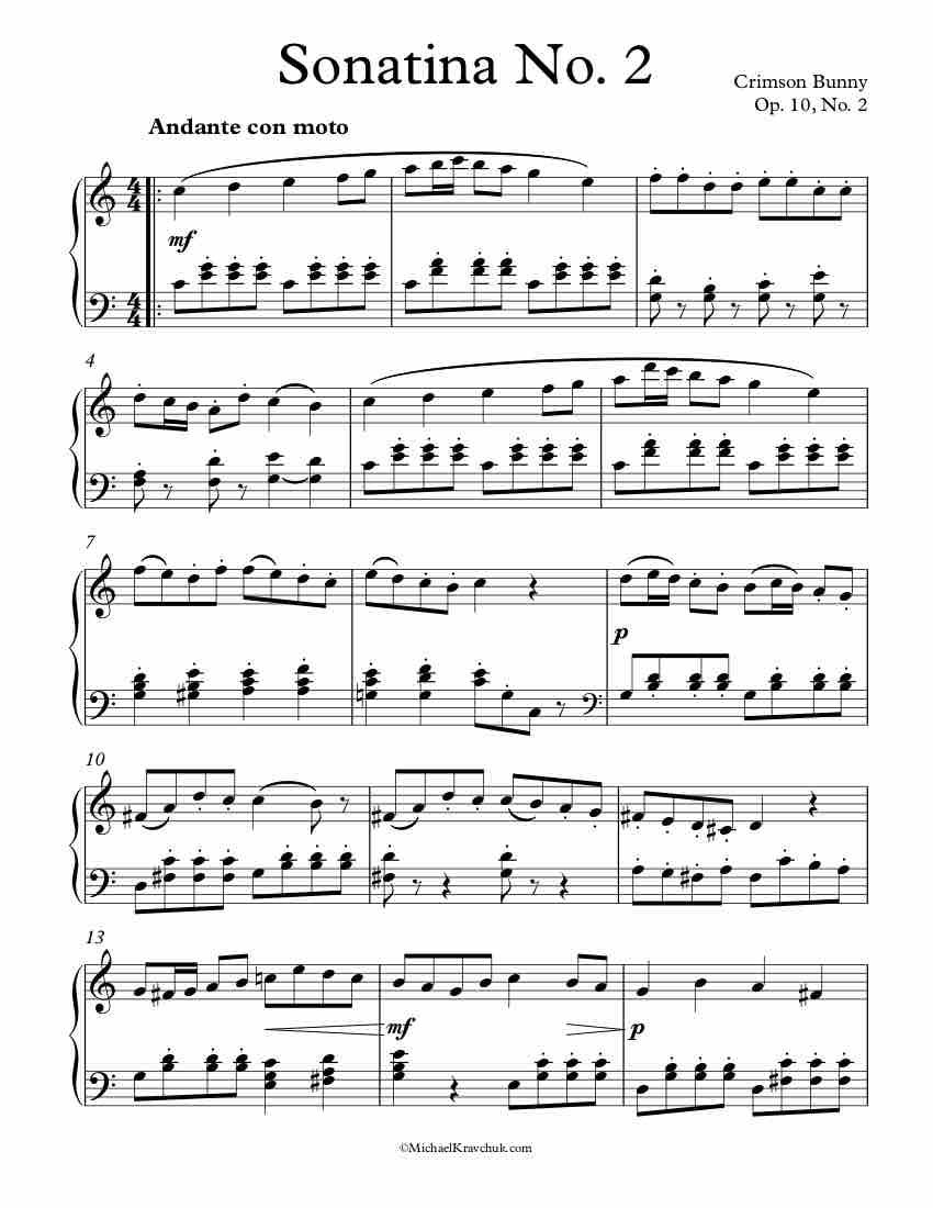 Free Piano Sheet Music - Sonatina Op. 10, No. 2 - Bunny