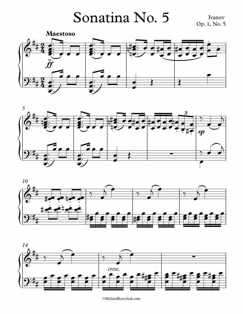 Free Piano Sheet Music - Sonatina Op. 1, No. 5 - Ivanov