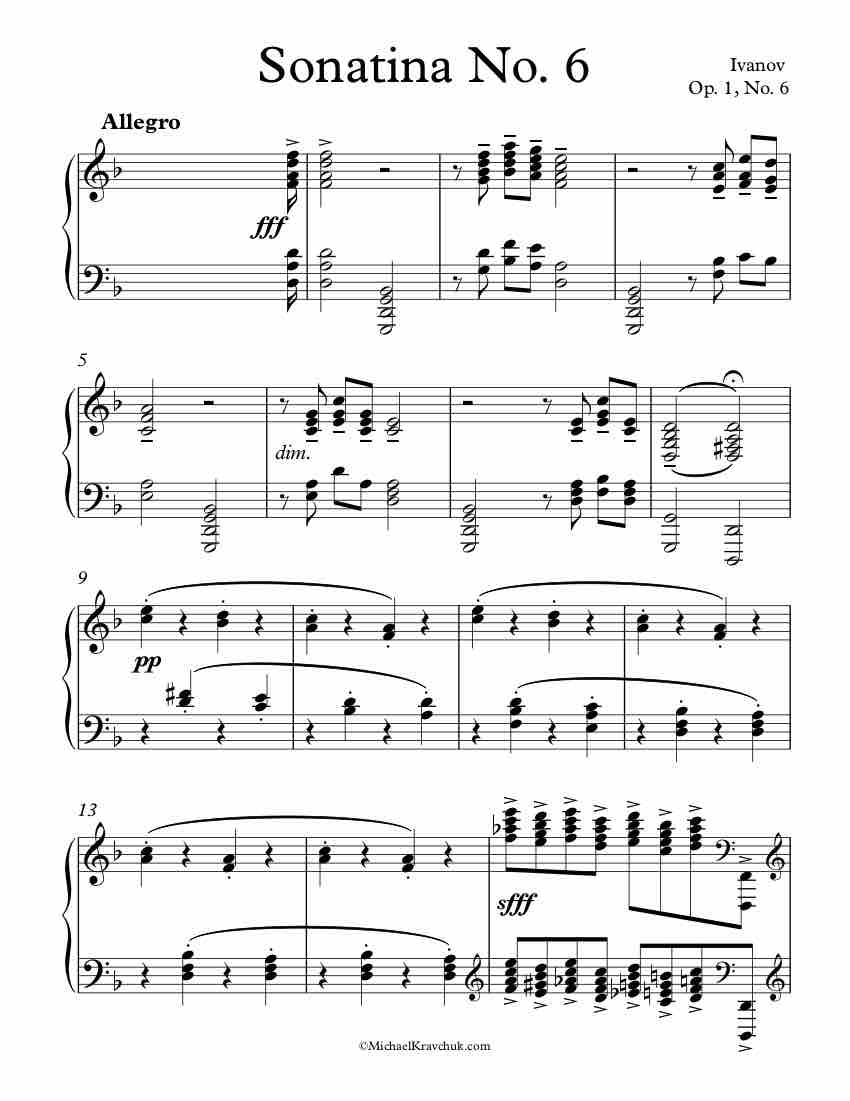 Free Piano Sheet Music - Sonatina Op. 1, No. 6 - Ivanov