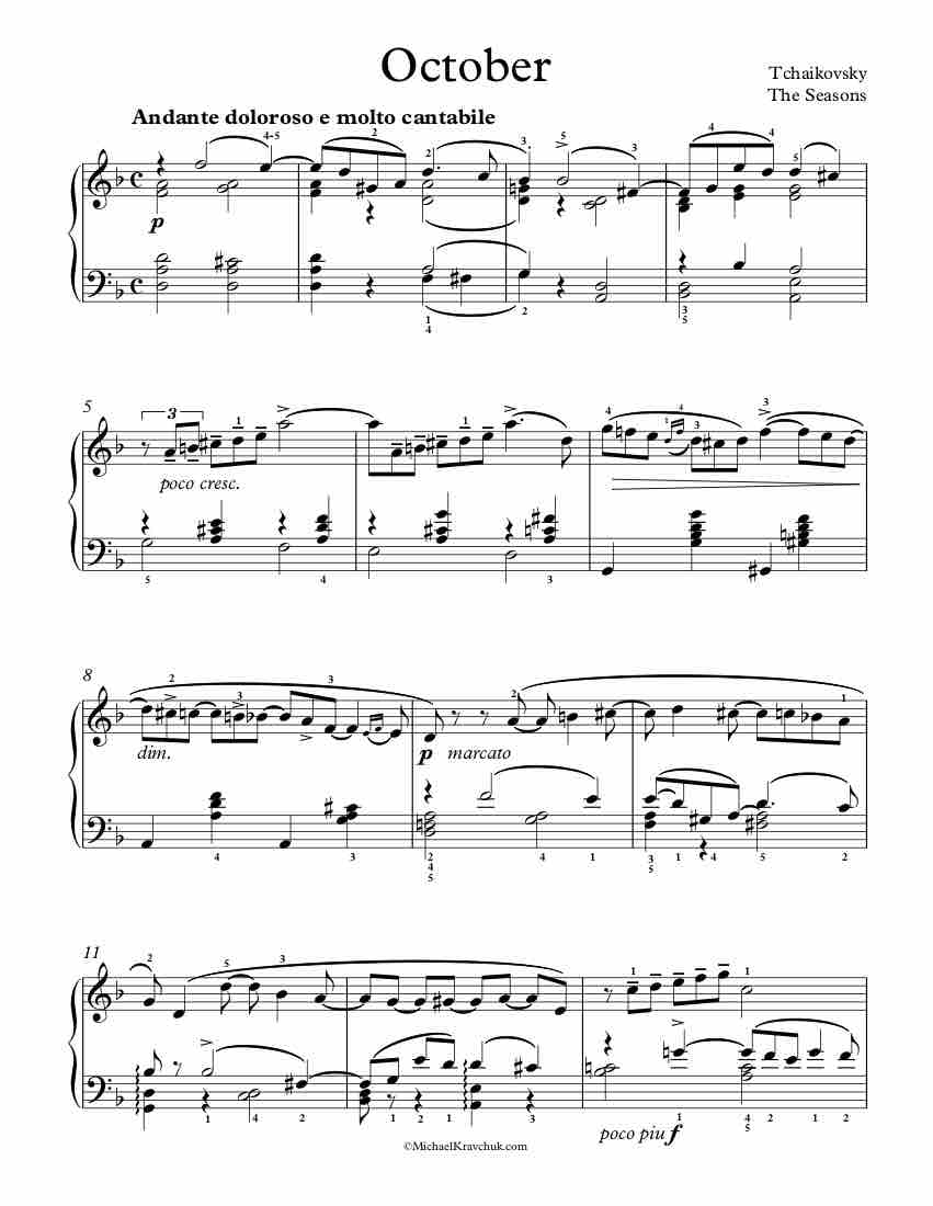Free Piano Sheet Music - The Seasons - October - Tchaikovsky