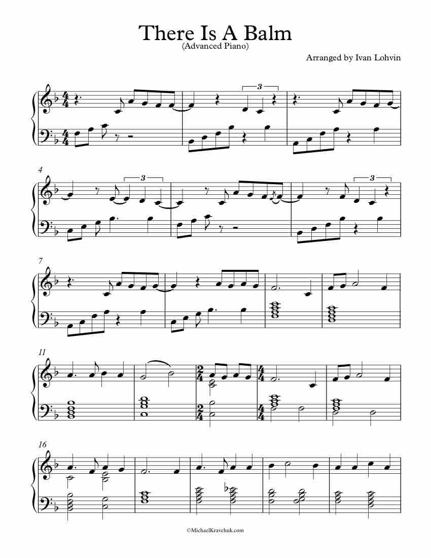 Free Piano Arrangement Sheet Music - There Is A Balm