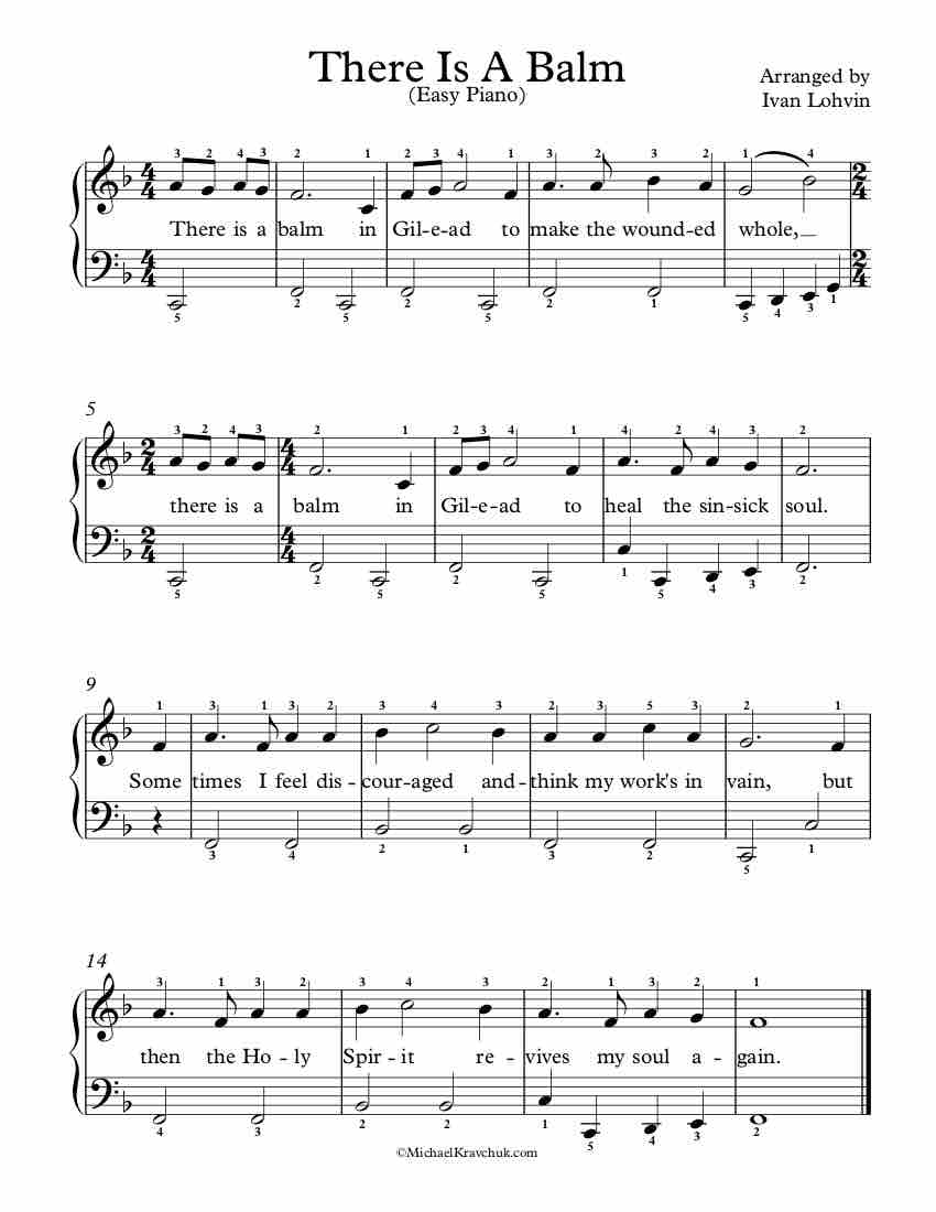 Free Piano Arrangement Sheet Music - There Is A Balm