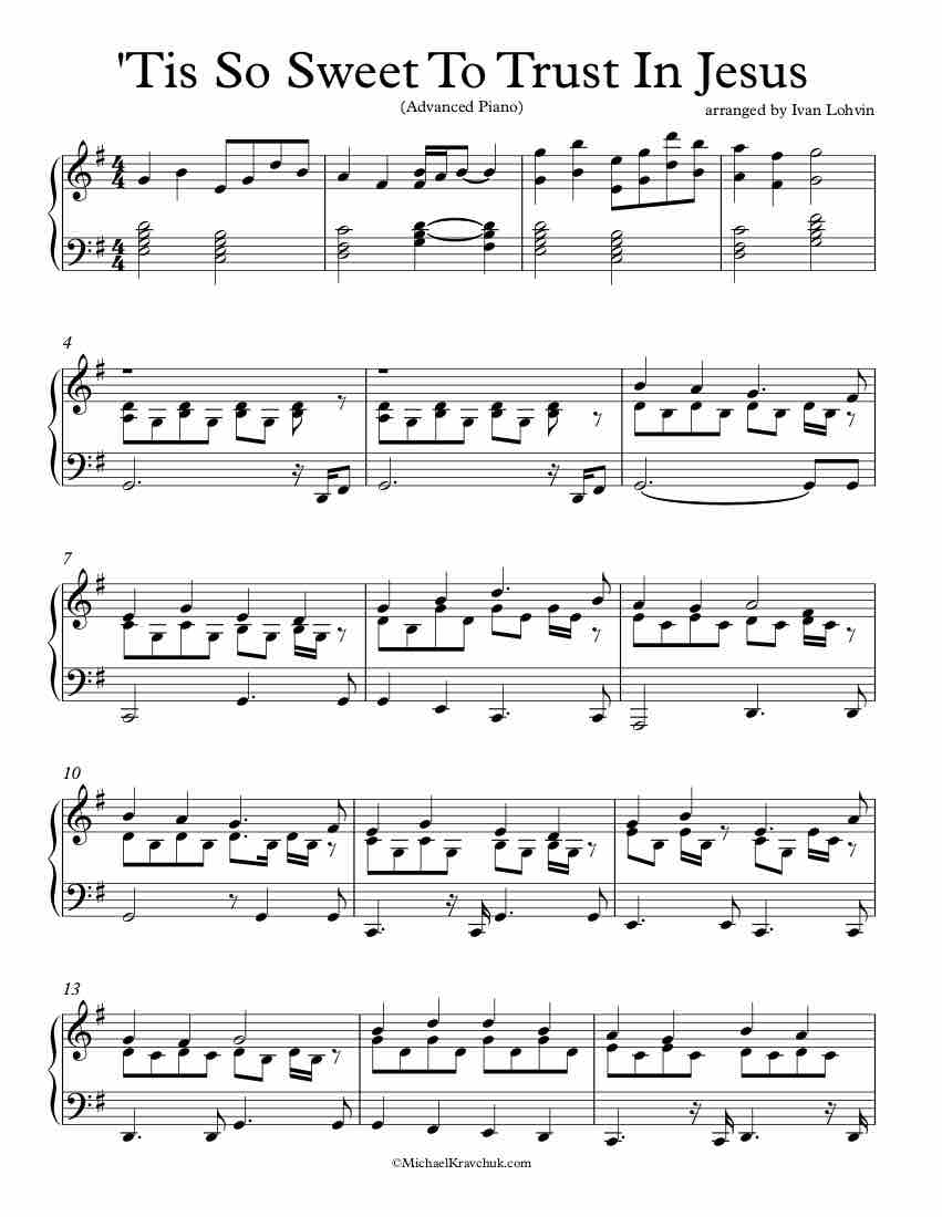 Free Piano Arrangement Sheet Music - Tis So Sweet To Trust In Jesus