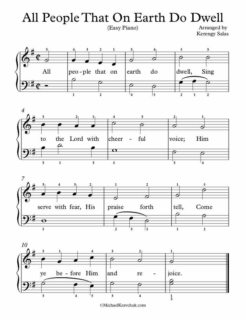 Free Piano Arrangement Sheet Music - All People That On Earth Do Dwell