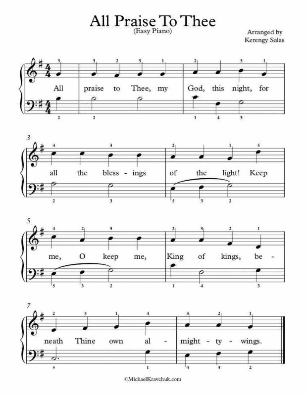 Free Piano Arrangement Sheet Music – All Praise To Thee – Michael Kravchuk