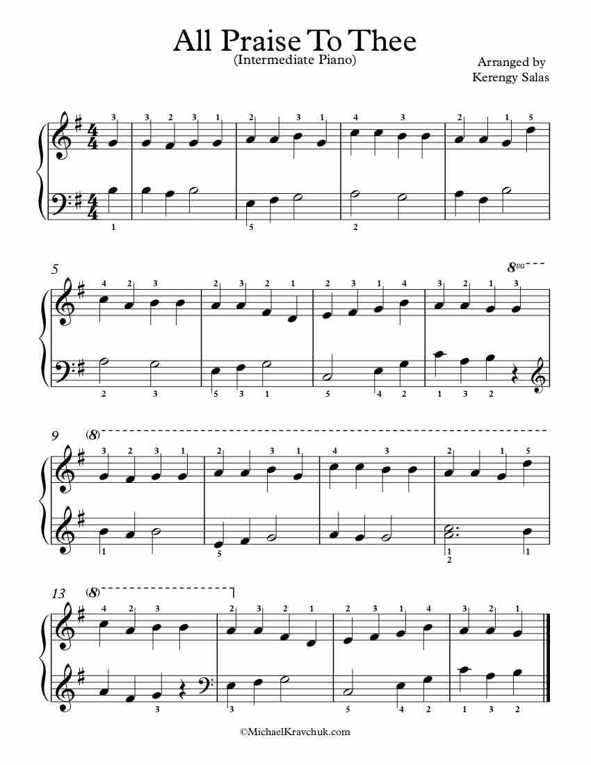 Free Piano Arrangement Sheet Music - All Praise To Thee
