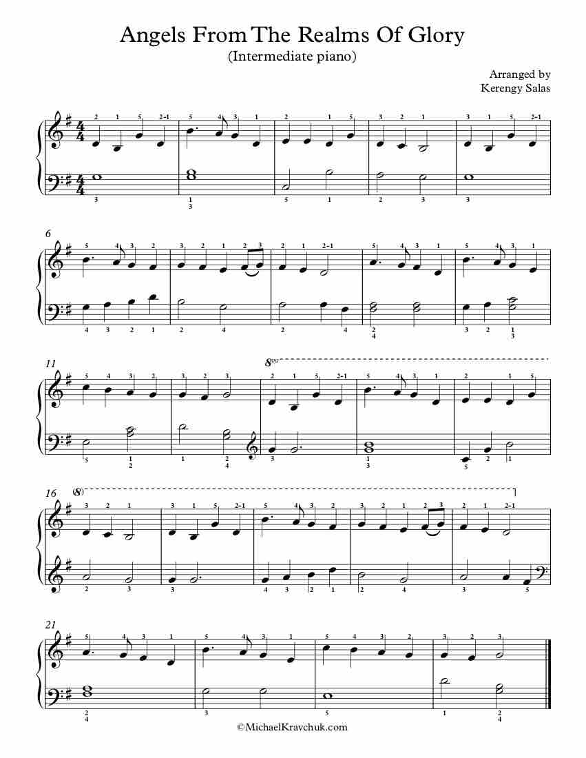 Free Piano Arrangement Sheet Music – Angels From The Realms Of Glory