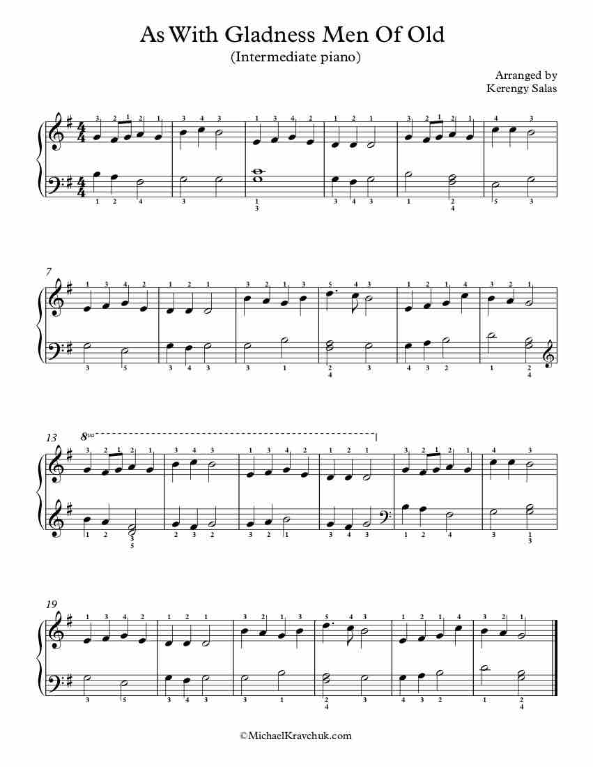 Free Piano Arrangement Sheet Music - As With Gladness Men Of Old