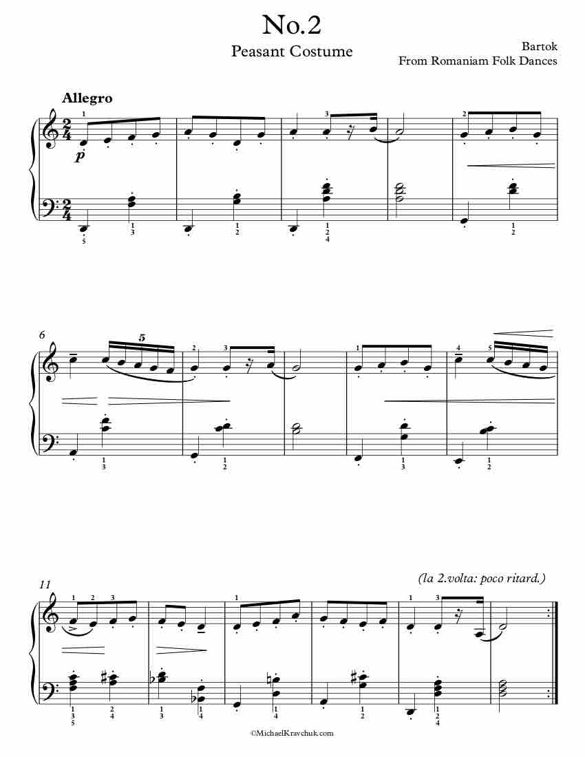 Free Piano Sheet Music – Romanian Folk Dances – No.2 – Bartok