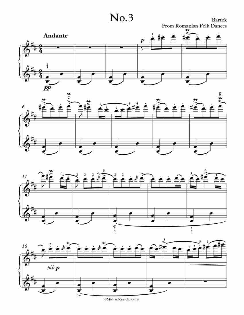 Free Piano Sheet Music – Romanian Folk Dances – No.3 – Bartok