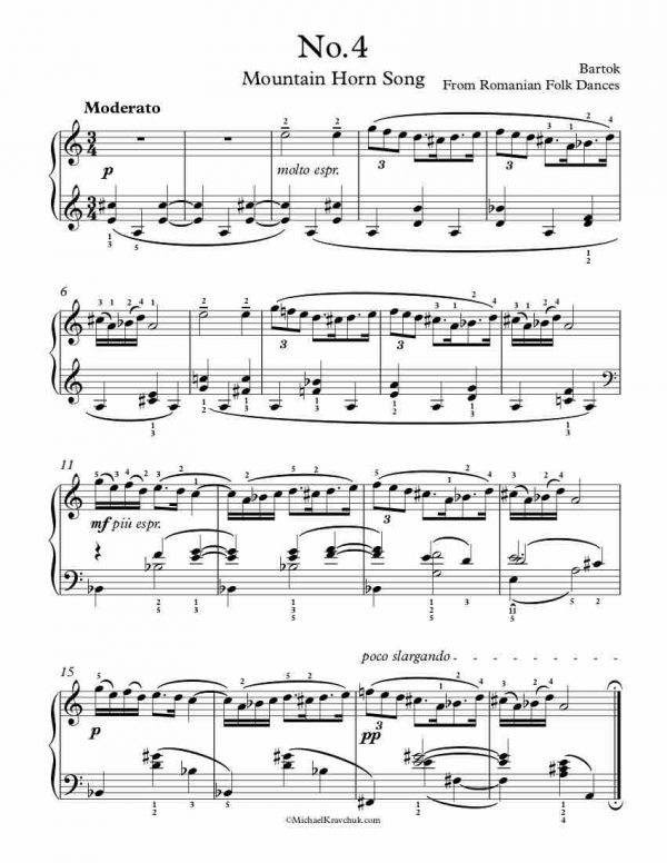 Free Piano Sheet Music – Romanian Folk Dances – No. 4 – Bartok ...