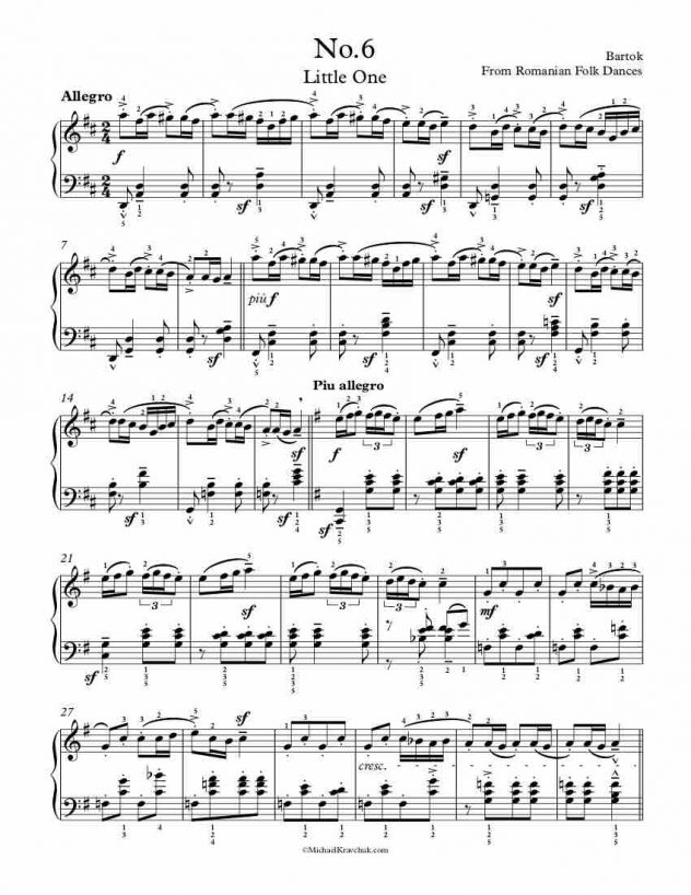 Free Piano Sheet Music – Romanian Folk Dances – No. 6 – Bartok ...