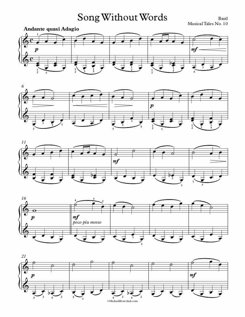 Free Piano Sheet Music – Musical Tales - Song Without Words - No. 10 – Bastl