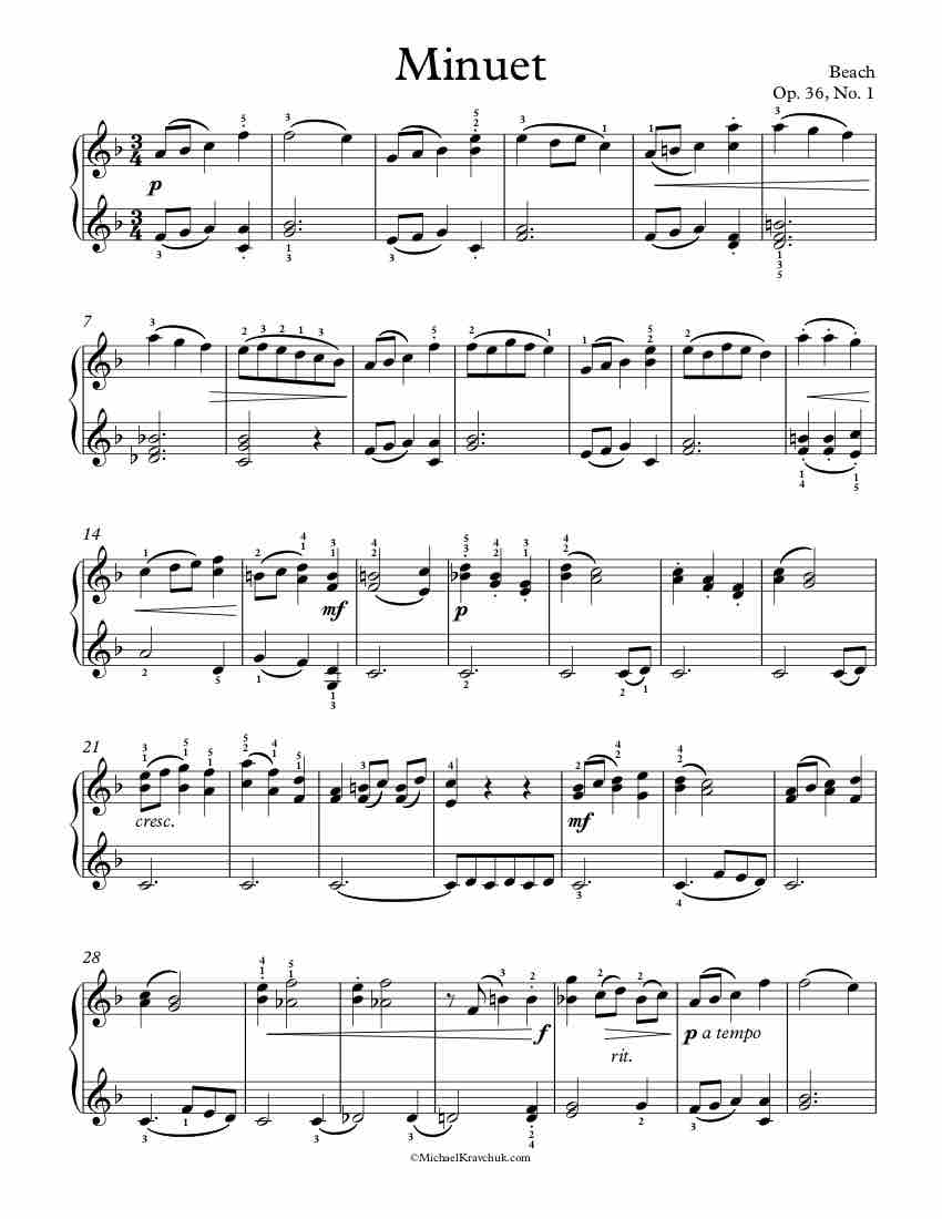 Free Piano Sheet Music - Children's Album Op. 36 No. 1 - Beach