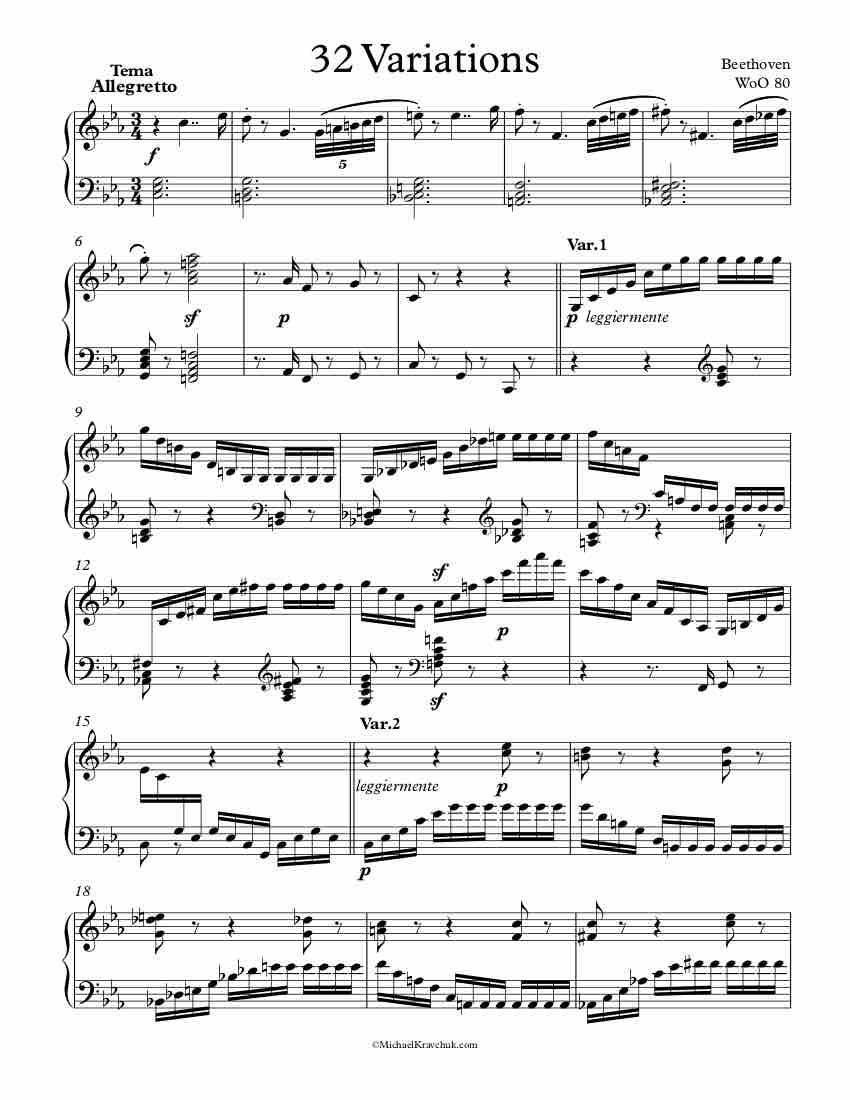 Free Piano Sheet Music - 32 Variations In C Minor WoO 80 - Beethoven