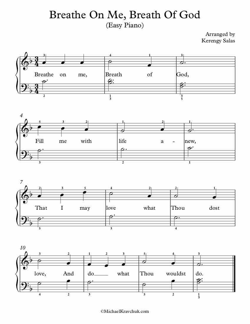 Free Piano Arrangement Sheet Music – Breathe On Me Breath Of God