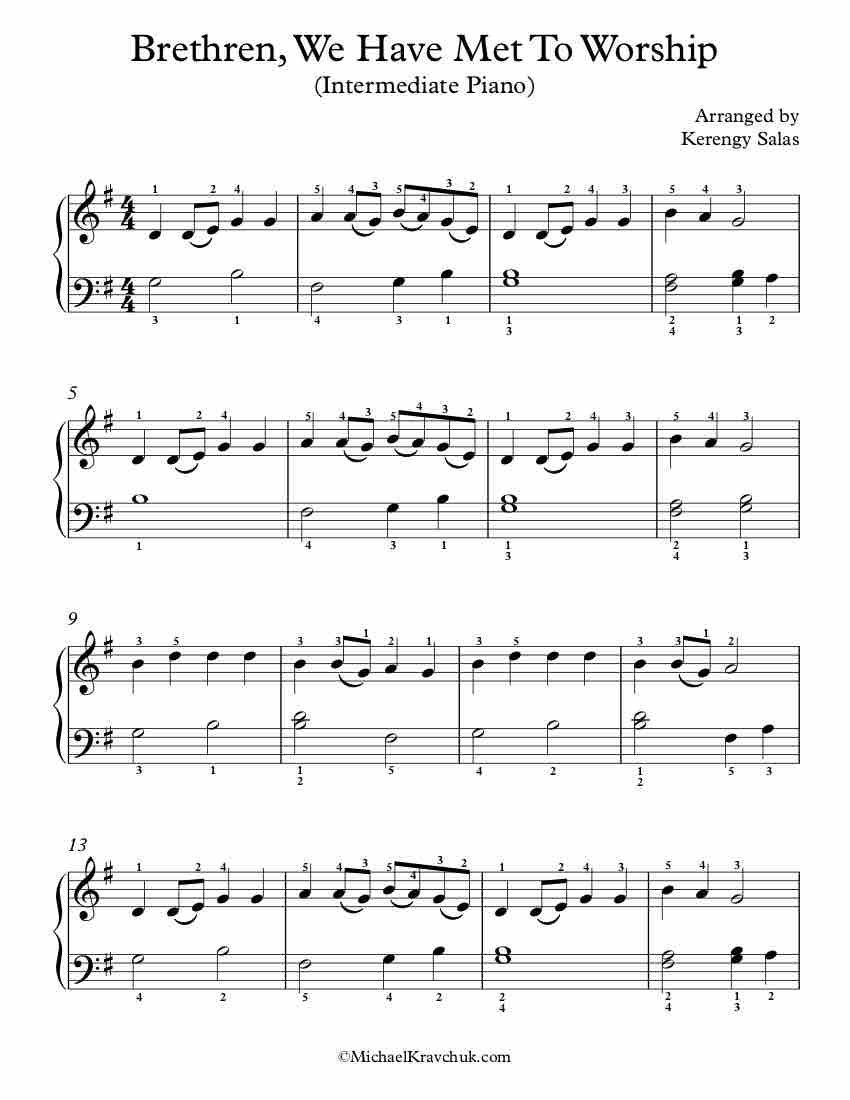 Free Piano Arrangement Sheet Music – Brethren, We Have Met To Worship