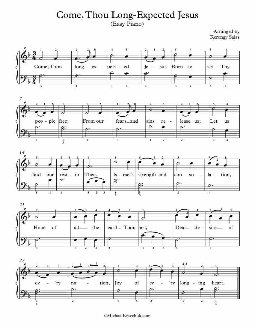 Free Piano Arrangement Sheet Music – Come, Thou Long-Expected Jesus