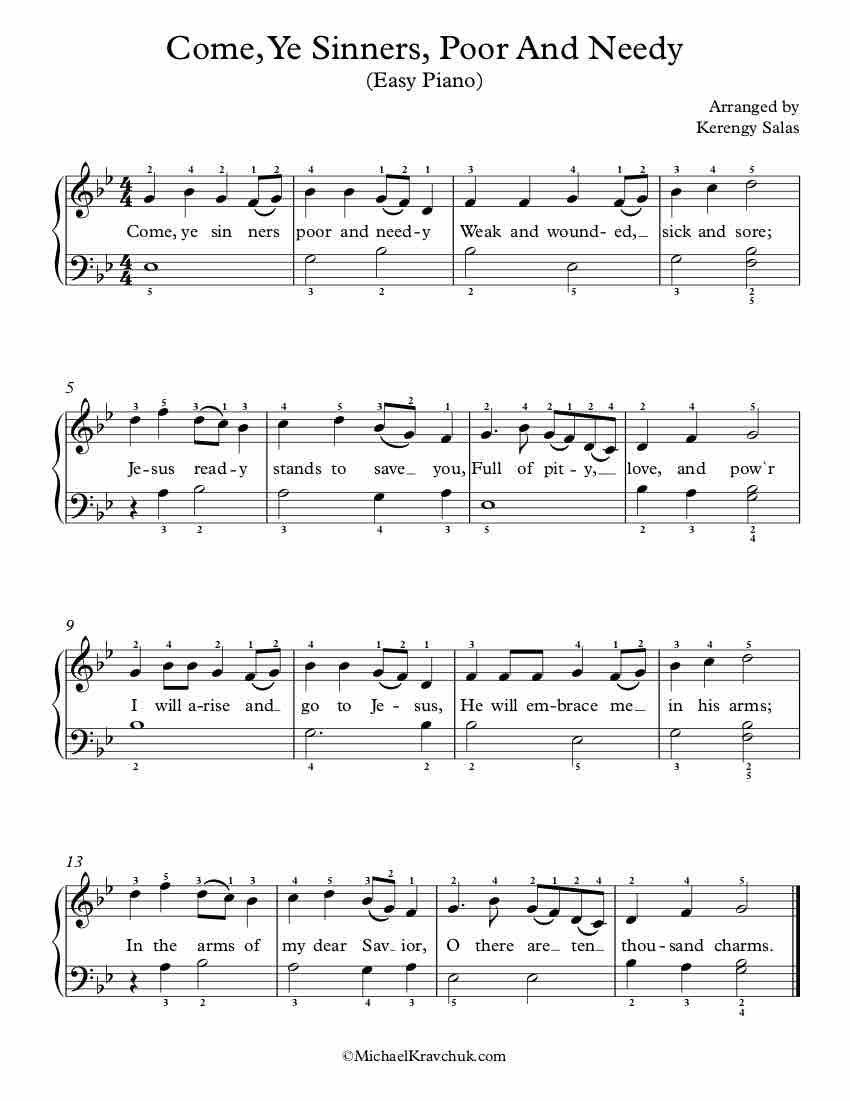 Free Piano Arrangement Sheet Music – Come, Ye Sinners, Poor And Needy