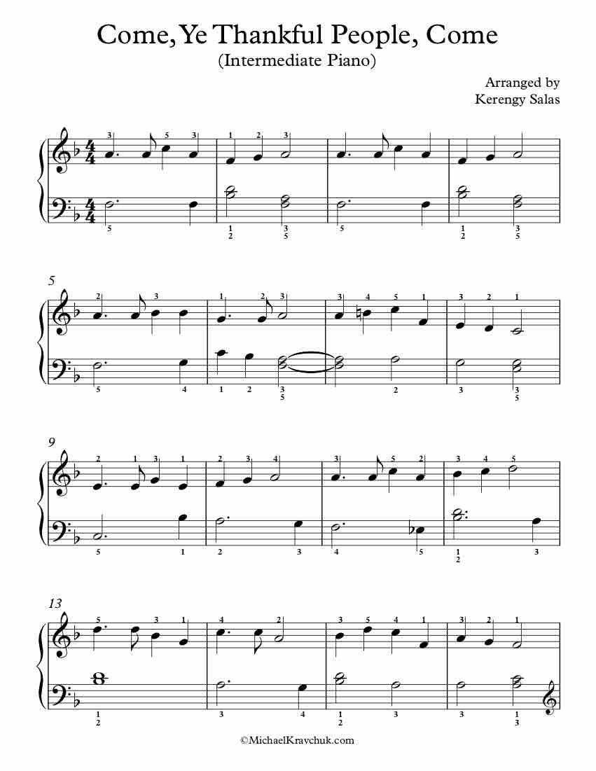 Free Piano Arrangement Sheet Music – Come, Ye Thankful People, Come