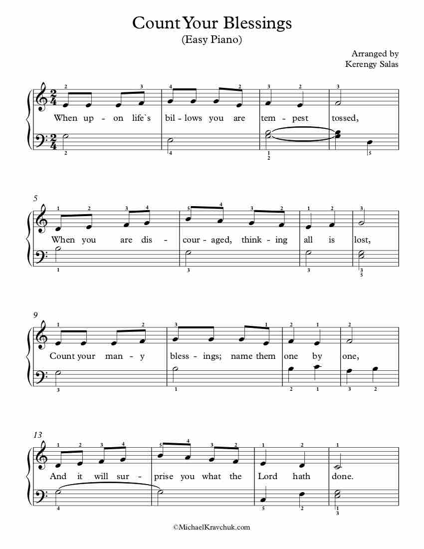 Free Piano Arrangement Sheet Music – Count Your Blessings